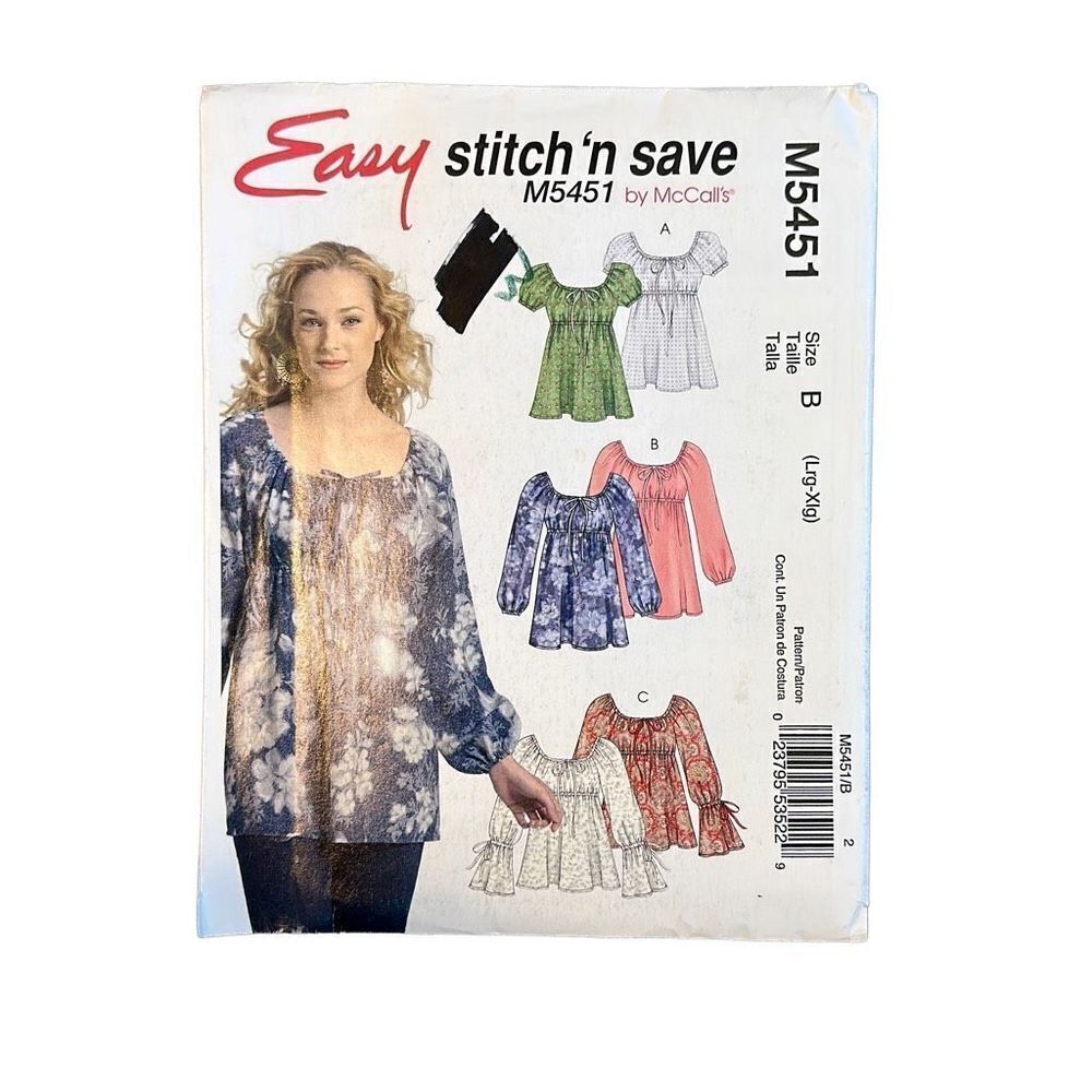 McCall's M5451 Easy Stitch 'n Save Top Pattern Size L/XL Uncut